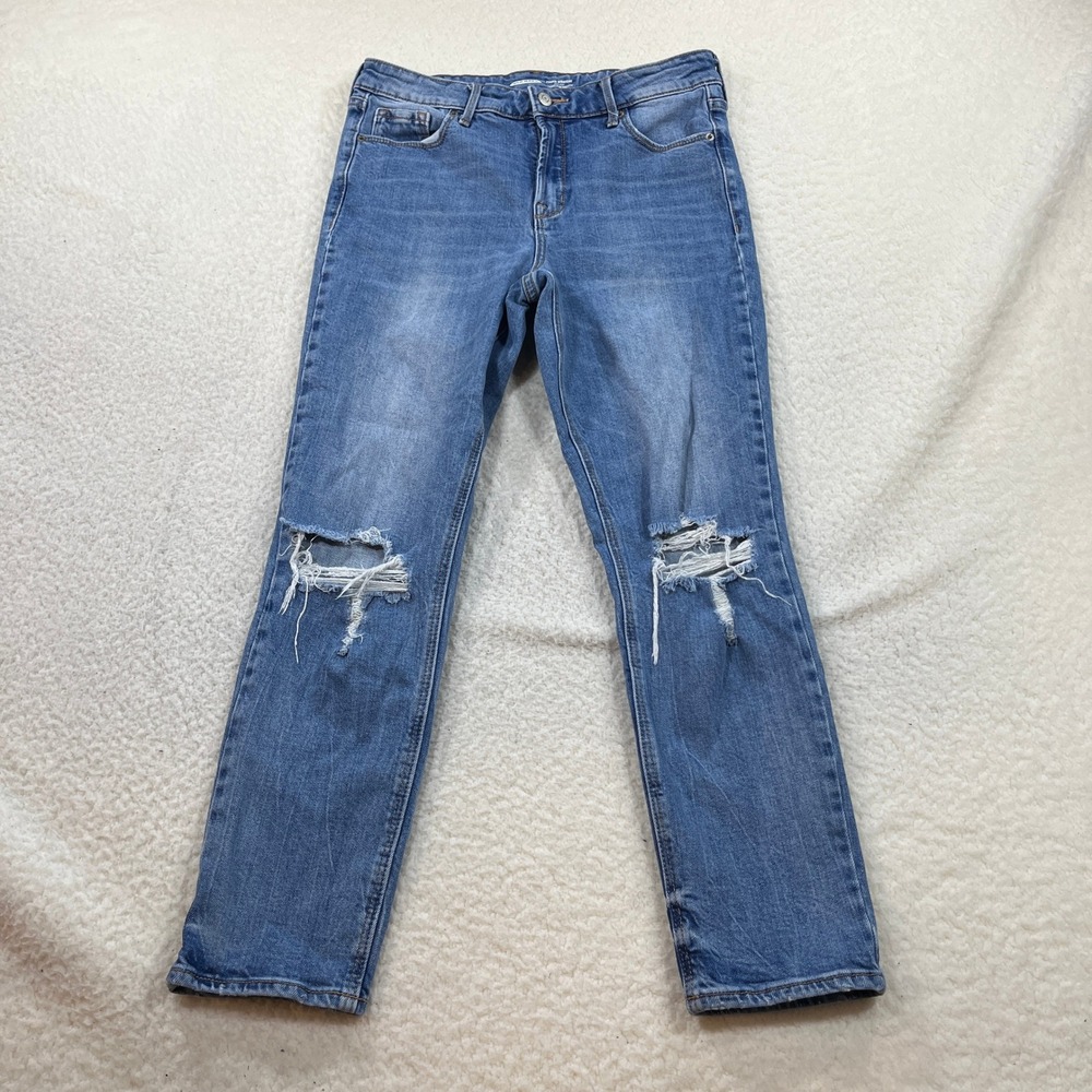 Old Navy Jeans Womens 10 Blue Power Straight High Rise Distressed Ripped - Picture 1 of 9